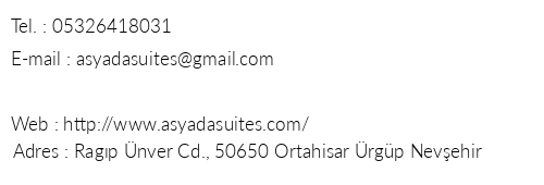 Asyada Suites Hotel telefon numaralar, faks, e-mail, posta adresi ve iletiim bilgileri